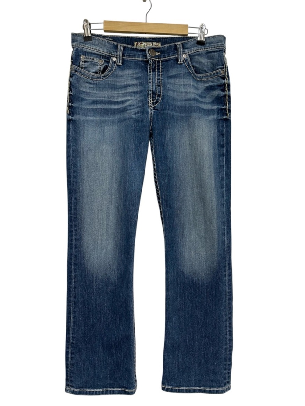 BKE Stretch Medium Wash Mid Rise Tick Stitch Drew Boot Jeans 30x 29 1/2 Cowgirl